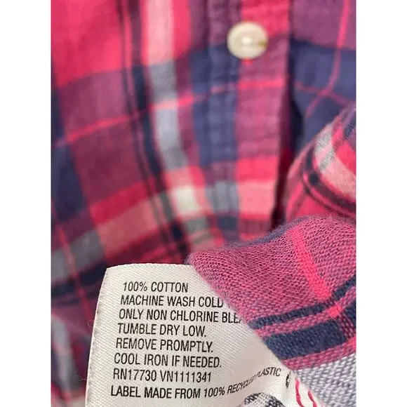 Mossimo Supply Button Up Pink Plaid‎ Shirt Top Blouse Elbow Patch S Country Gorp - Picture 5 of 9